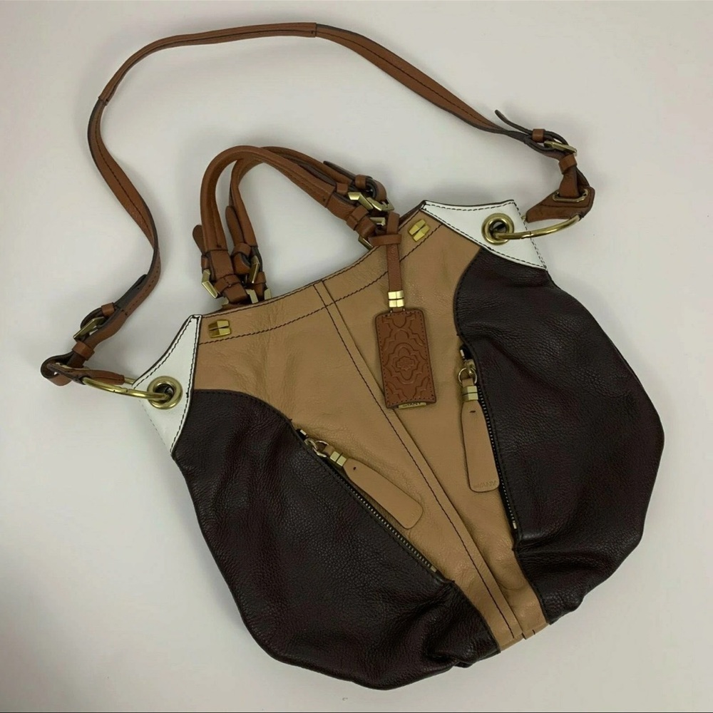 orYANY Victoria Large Pebble Leather Colorblock Hobo Bag – Tan & Brown